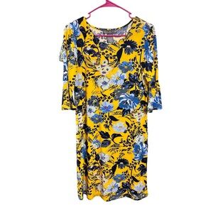 Alexandra + Oak Yellow Floral Bell Sleeve Shift Dress - Size S